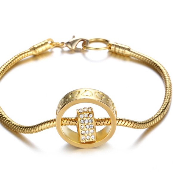 Swarovski Crystal Heart in Circle Gold Bracelet NEW Snake Chain - Picture 1 of 1